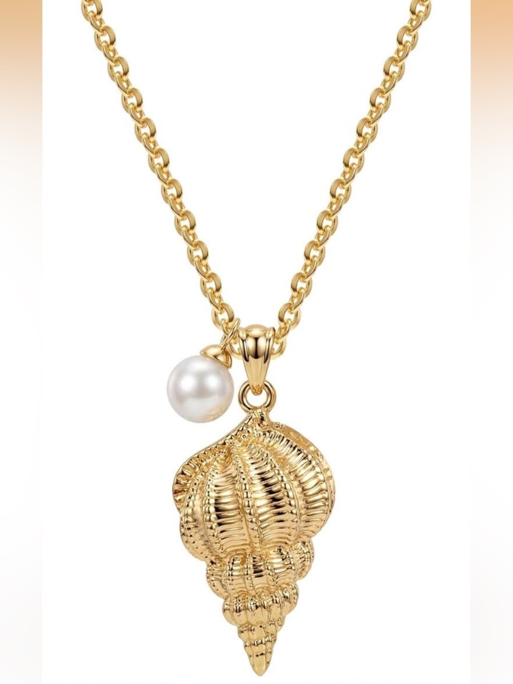 Anthropologie Gold Shell Pendant Necklace with Pearl Accent